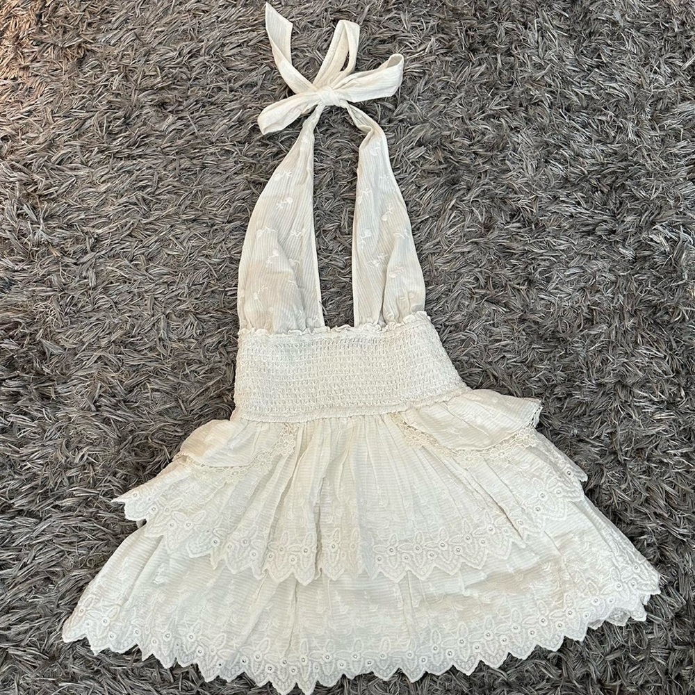 LOVESHACKFANCY WHITE MINI HALTER DRESS